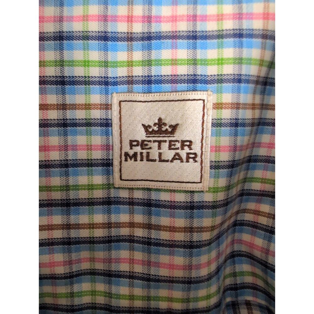 Peter Millar blue plaid long sleeve button up shirt Size Medium Preppy Classic - Picture 3 of 6